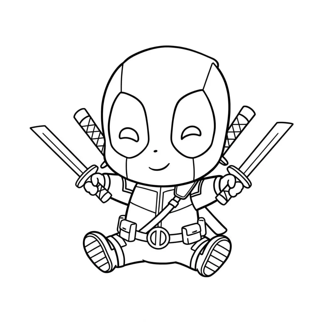 Baby Deadpool Ausmalbilder – süße und witzige Malvorlage von Deadpool als Babyfigur zum Ausmalen.