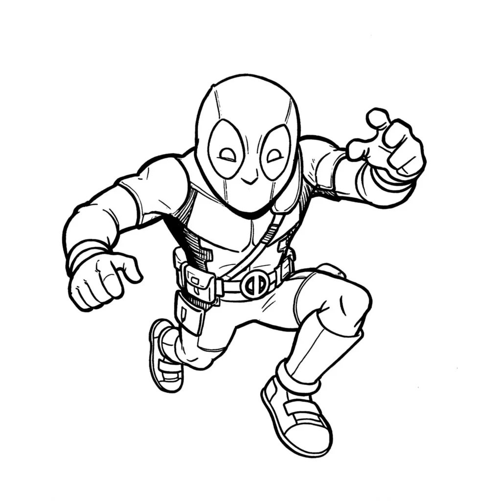 Cartoon Deadpool Ausmalbilder – lustige und einfache Malvorlage von Deadpool im Cartoon-Stil zum Ausmalen.