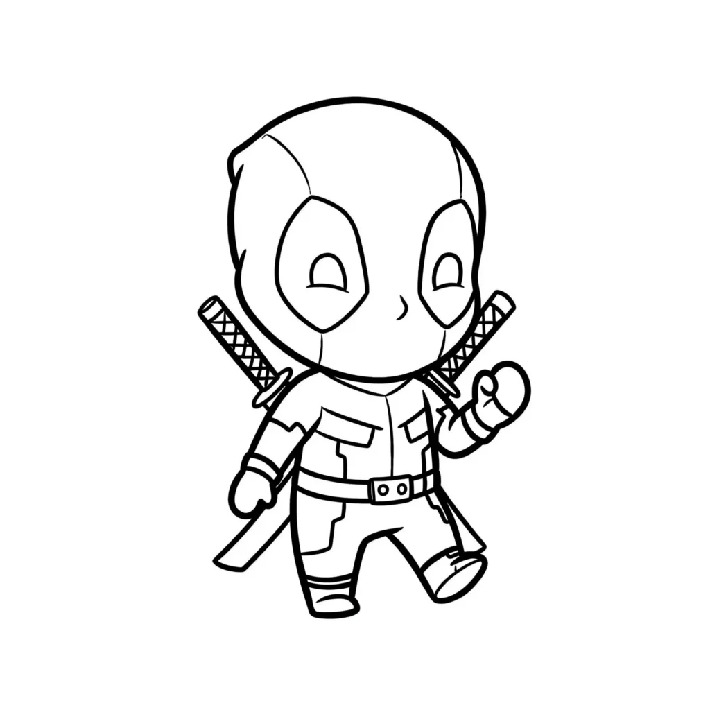 Chibi Deadpool Ausmalbilder – niedliche und lustige Deadpool Malvorlage im Chibi-Stil zum Ausmalen.