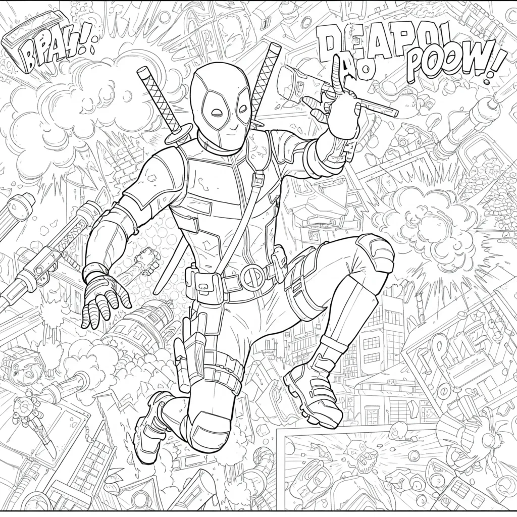 Coole Deadpool Ausmalbilder – stylische Malvorlage mit Deadpool zum Ausdrucken und Ausmalen für echte Fans.