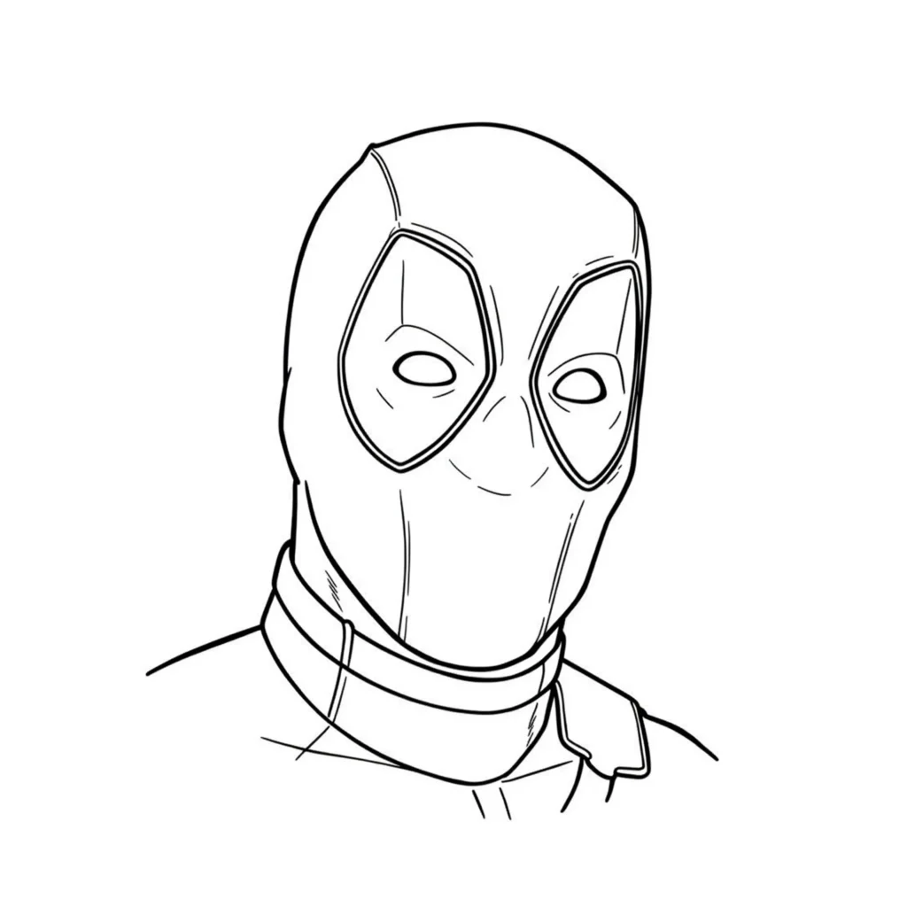 Deadpool Kopf Ausmalbilder – detaillierte Malvorlage vom Gesicht des Marvel-Helden Deadpool zum Ausmalen.