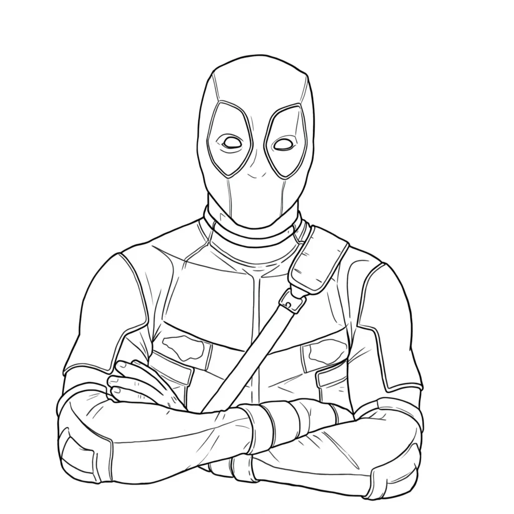 Deadpool Umriss Ausmalbilder – einfache Deadpool Malvorlage nur mit Umrissen zum Ausdrucken und Ausmalen.