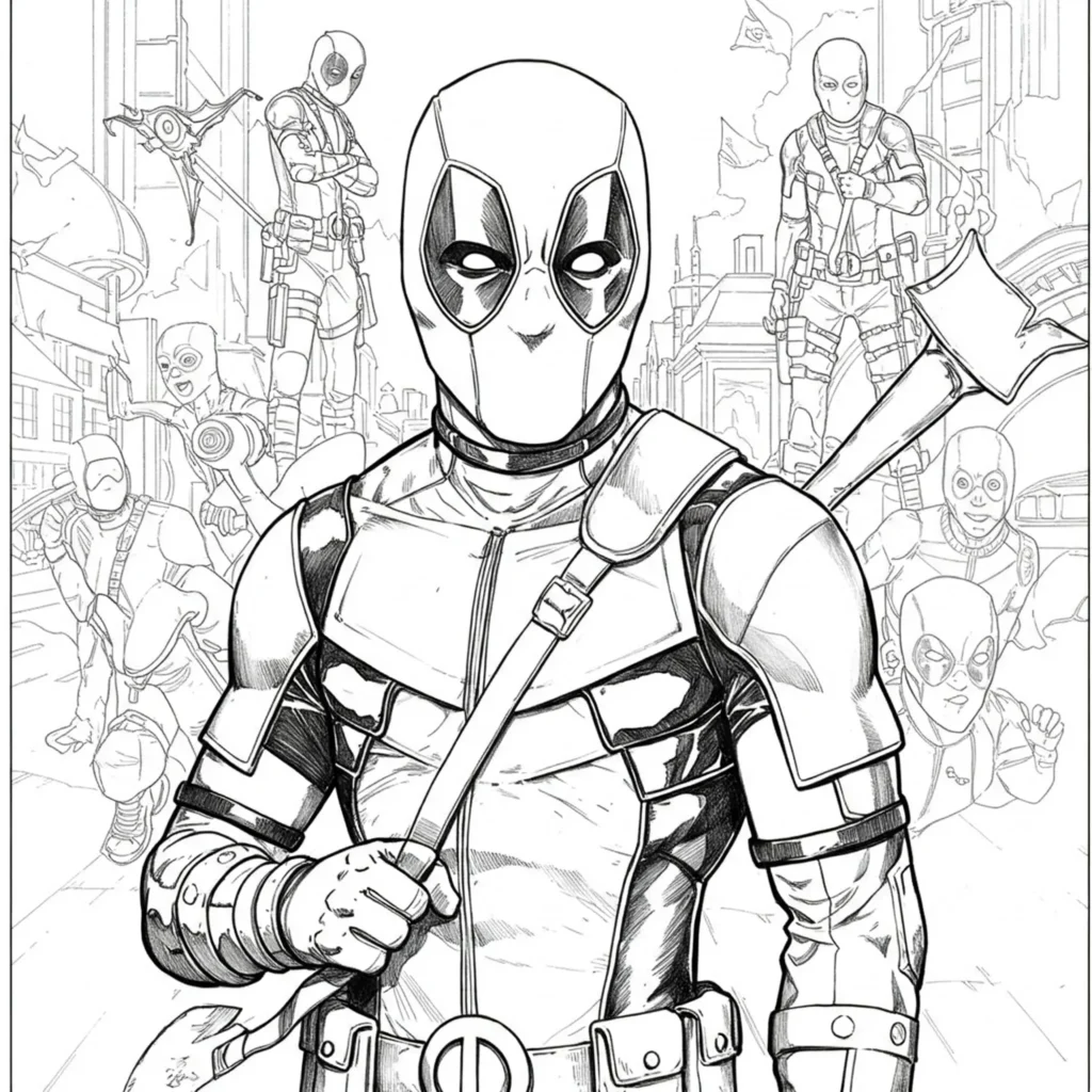 Marvel Deadpool Ausmalbilder – coole Malvorlage von Deadpool aus dem Marvel-Universum zum Ausdrucken.