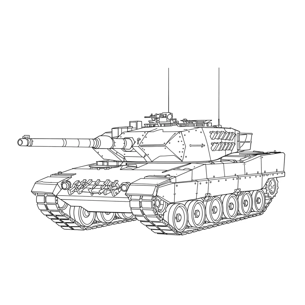 Bundeswehr Panzer Ausmalbild – moderner Kampfpanzer auf hügeligem Gelände