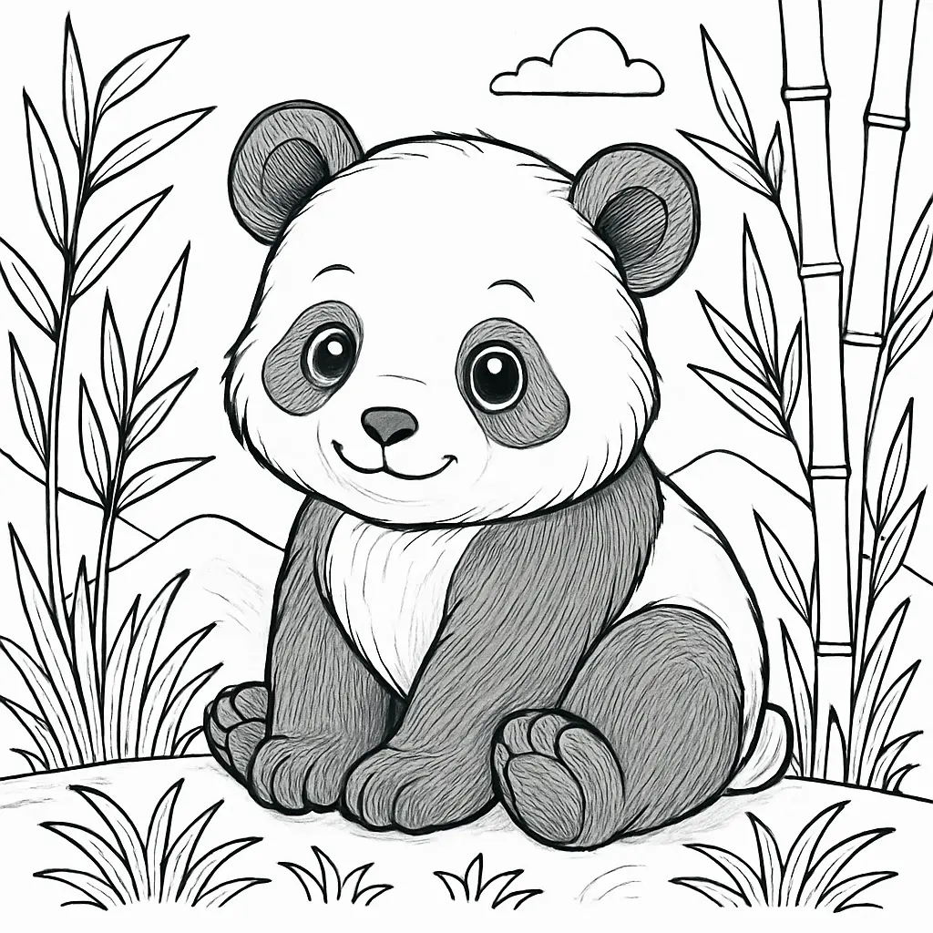 Süßer Baby-Panda im Bambuswald – Ausmalbilder Panda für Kinder
