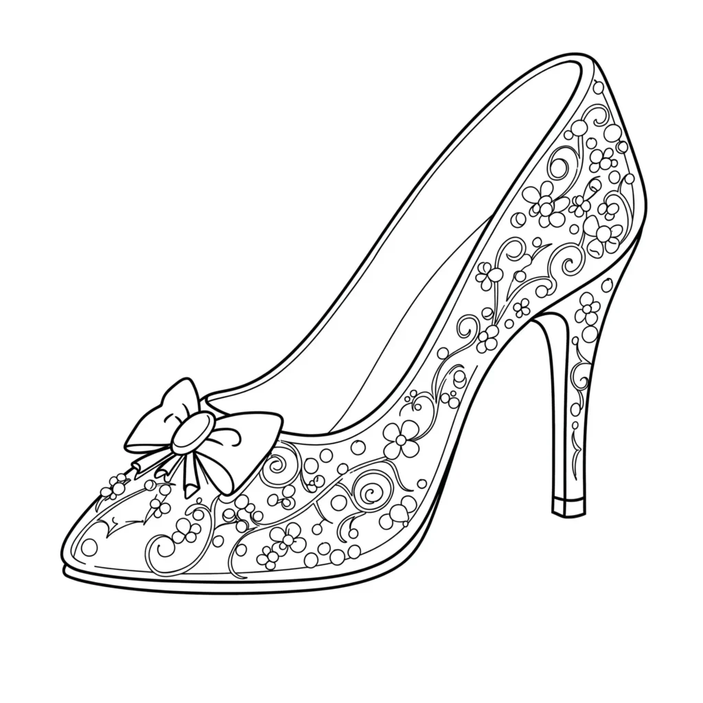 Ausmalbild von Cinderellas Schuh zum Ausdrucken.