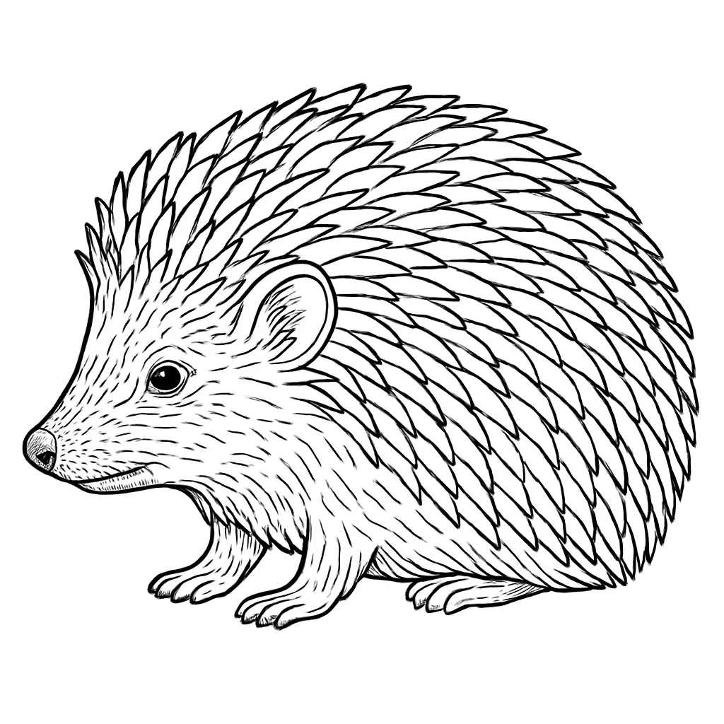 Detailliertes Igel Umriss Ausmalbild mit feinen Stacheln – perfekt für Ausmalfans