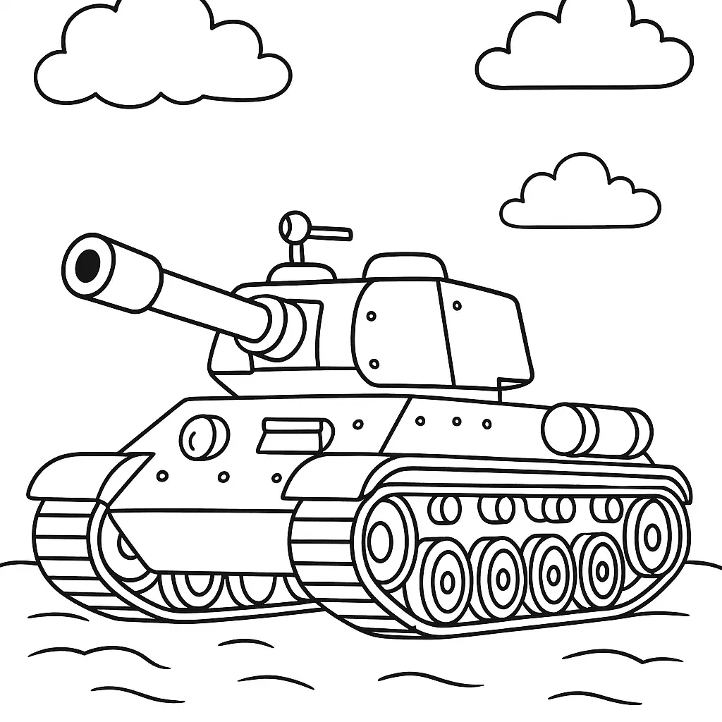 Einfaches Panzer Ausmalbild – leichter Kampfpanzer auf freiem Feld