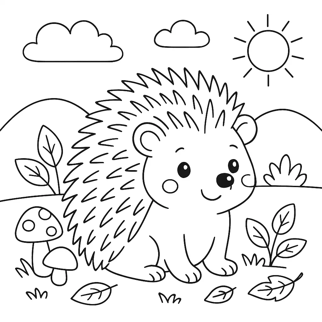 Einfaches und niedliches Igel Ausmalbild für Kinder – kostenloser PDF-Download
