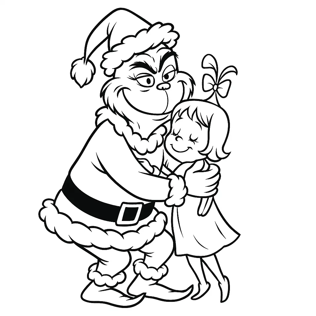 Herzerwärmendes Ausmalbild: Der Grinch umarmt Cindy Lou Who in Whoville