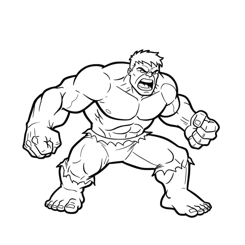 Einfaches Hulk-Gesicht mit klaren Umrissen – ideales Ausmalbild für kleine Kinder und Anfänger.