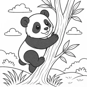 Kleiner Panda klettert auf Baum – Ausmalbilder Panda zum Ausdrucken