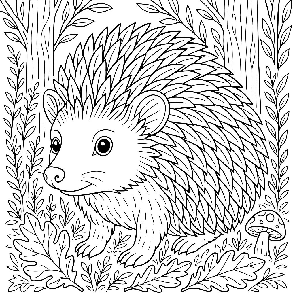 Igel Malvorlage mit klaren Linien und Waldmotiv – kostenlos zum Ausmalen