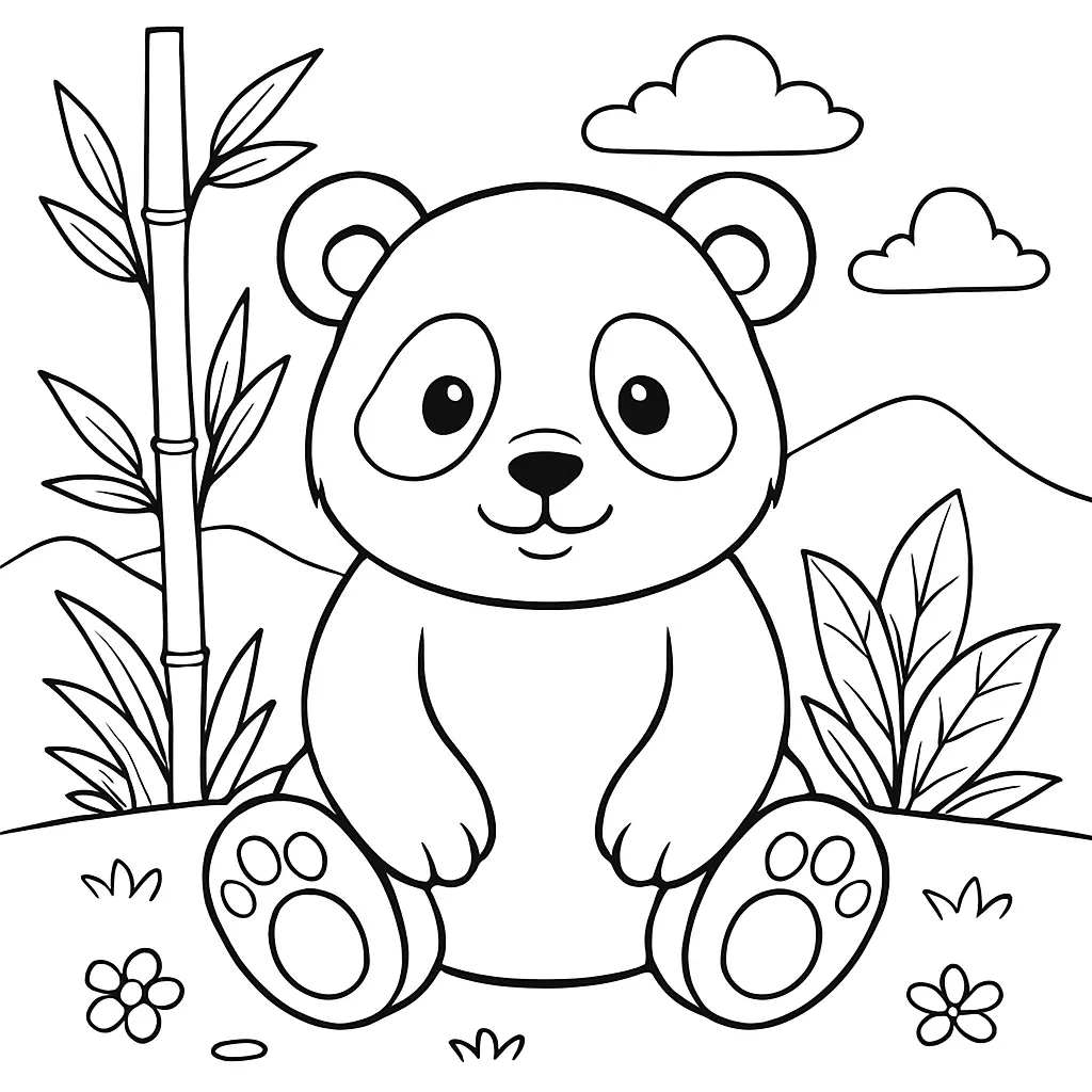 Niedlicher Pandabär im Freien – Ausmalbilder Panda zum Ausdrucken