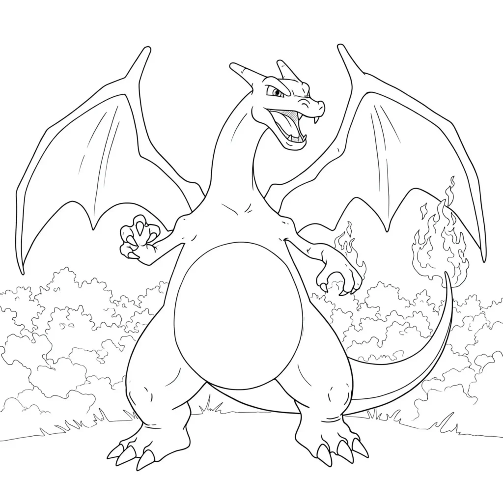 pokemon ausmalbilder glurak dynamax mit riesigem Glurak in Aktion