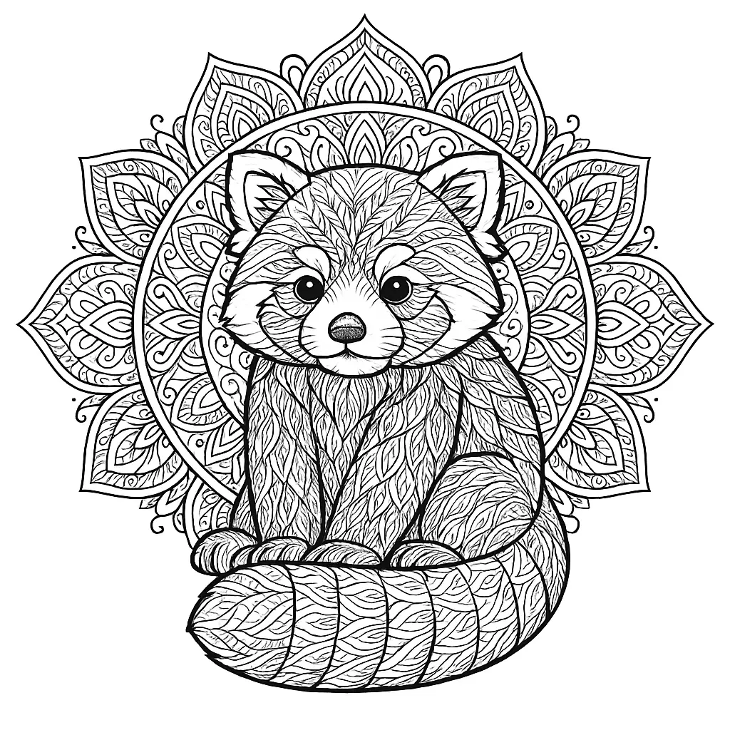 Roter Panda Mandala Ausmalbild – Detaillierte Malvorlage zum Ausdrucken