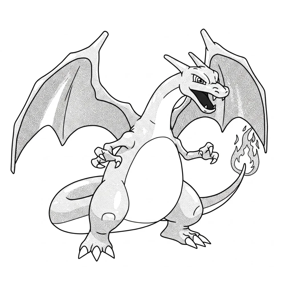 Shiny Glurak Ausmalbild mit besonderem schwarzen Glurak