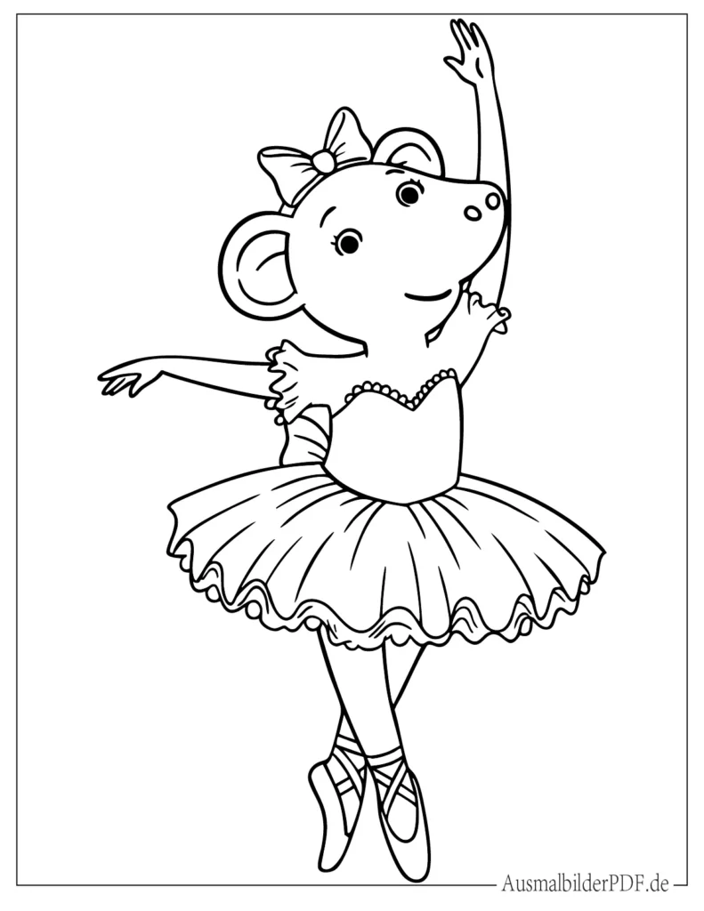 20 Ausmalbilder Ballerina (Gratis Vorlagen zum Ausdrucken) Beliebte kleine Maus Ballerina in Tanzpose als freundliche Malvorlage für Kinder, inspiriert von klassischem Ballett und Figurenwelt