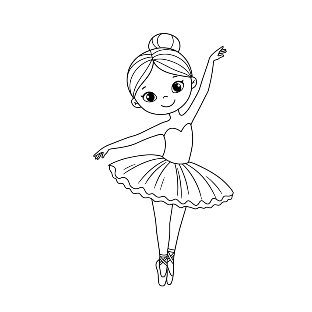Einfaches Ausmalbild einer Ballerina mit klaren Linien – ideal für Kinder und Anfänger zum Ausmalen und Ausdrucken