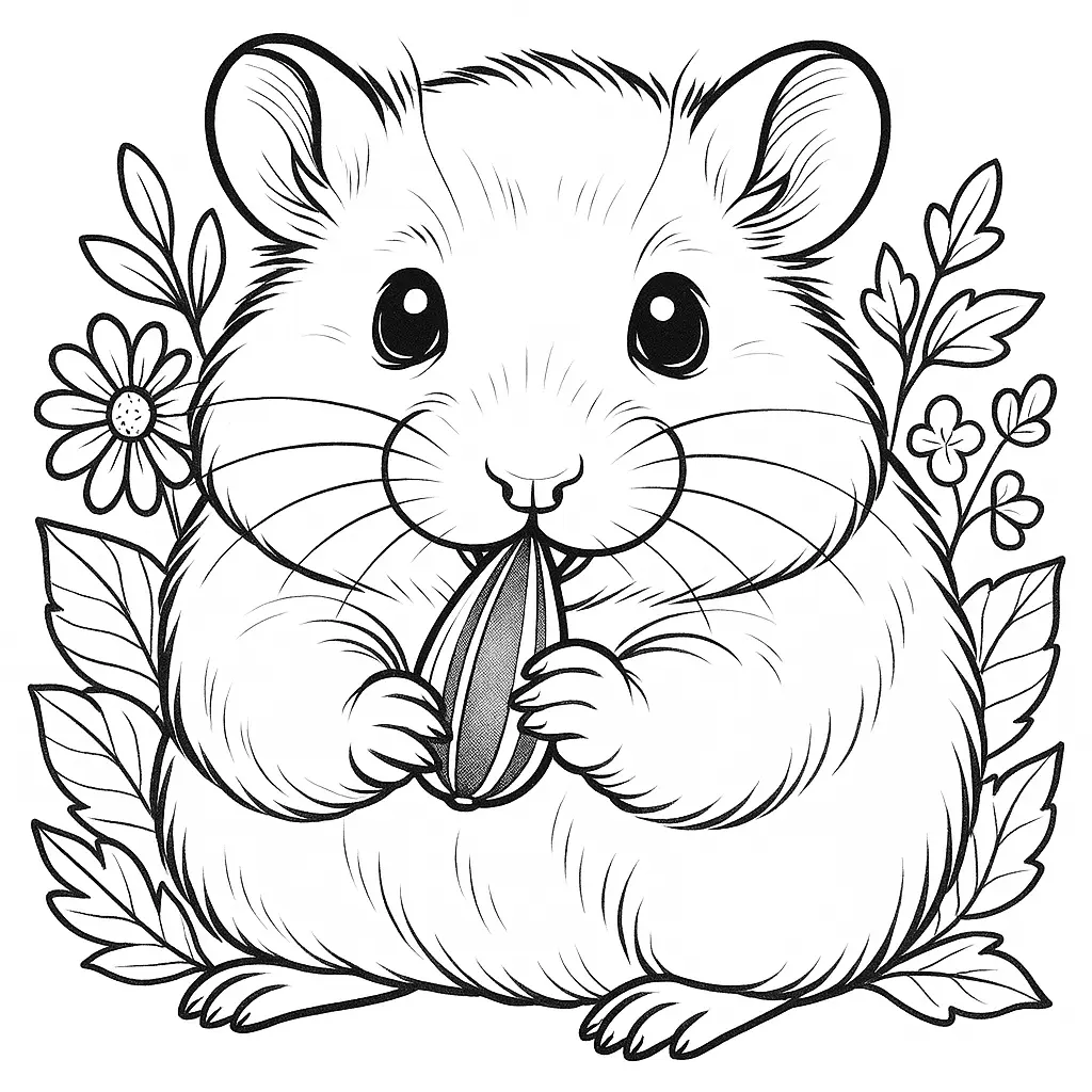 Hamster ausmalbild – niedlicher Hamster frisst Sonnenblumenkern