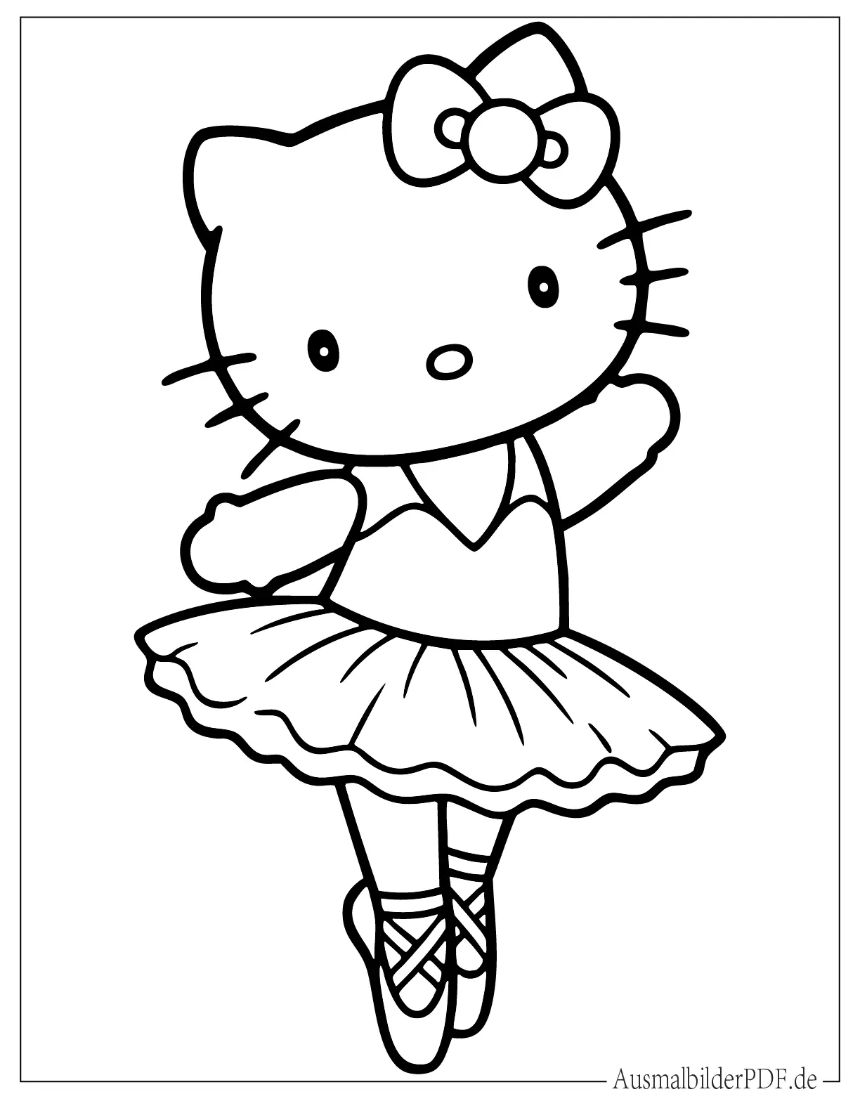 20 Ausmalbilder Ballerina (Gratis Vorlagen zum Ausdrucken) Niedliche Hello Kitty Ballerina Ausmalbild für kleine Mädchen