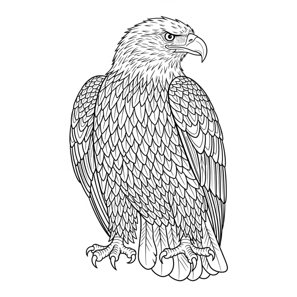 Adler Ausmalbild mit ausgebreiteten Flügeln zum Ausdrucken und Ausmalen für Kinder und Anfänger