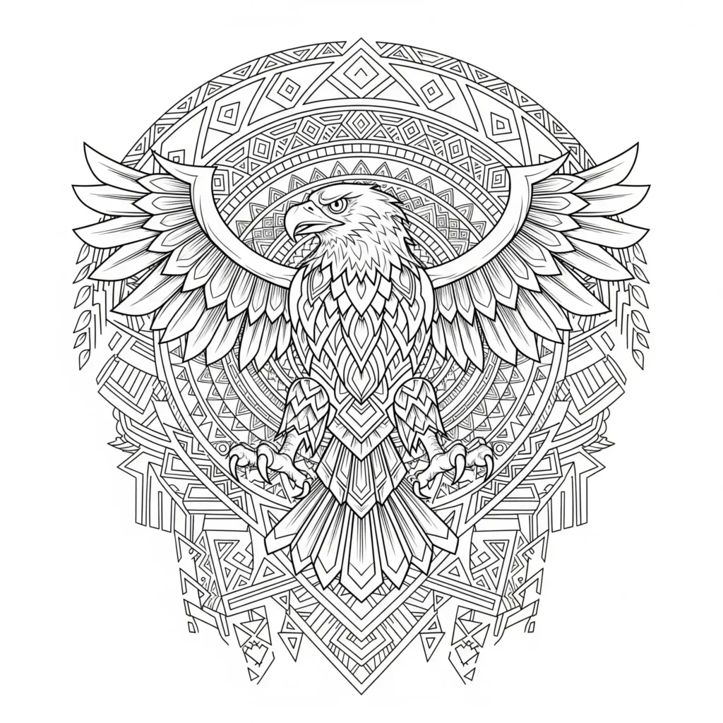 Adler Mandala Ausmalbild zum Ausdrucken und Ausmalen, geeignet für Kinder und Erwachsene
