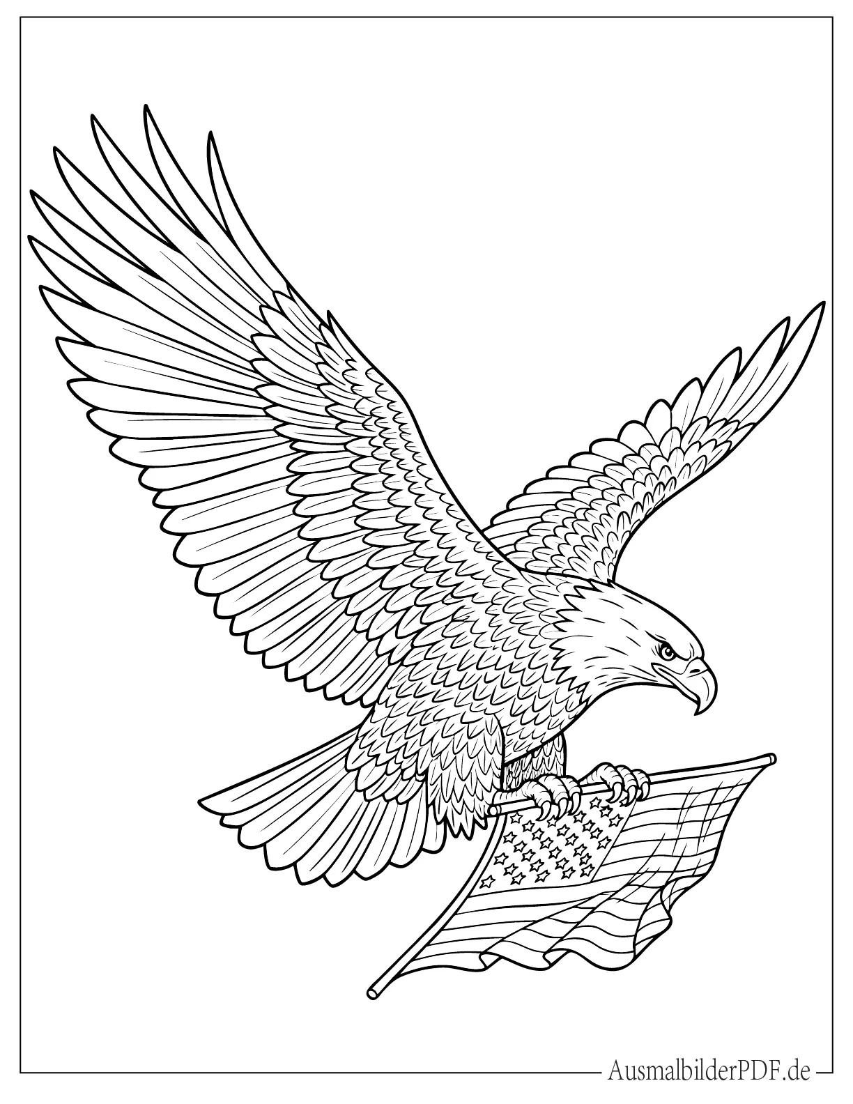 10+ Ausmalbilder Adler (Gratis zum Ausdrucken und Ausmalen) Adler hält die Flagge der Vereinigten Staaten in seinen Krallen Ausmalbild