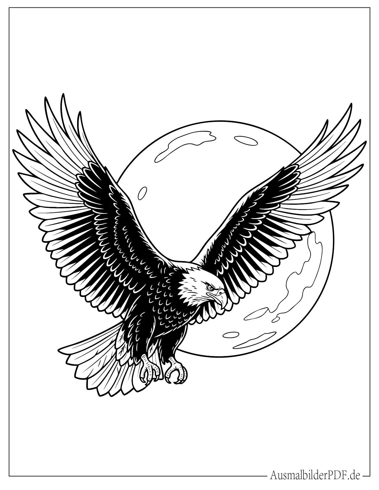 10+ Ausmalbilder Adler (Gratis zum Ausdrucken und Ausmalen) Adlers vor einem großen Vollmond, ideal zum Ausdrucken und entspannenden Ausmalen