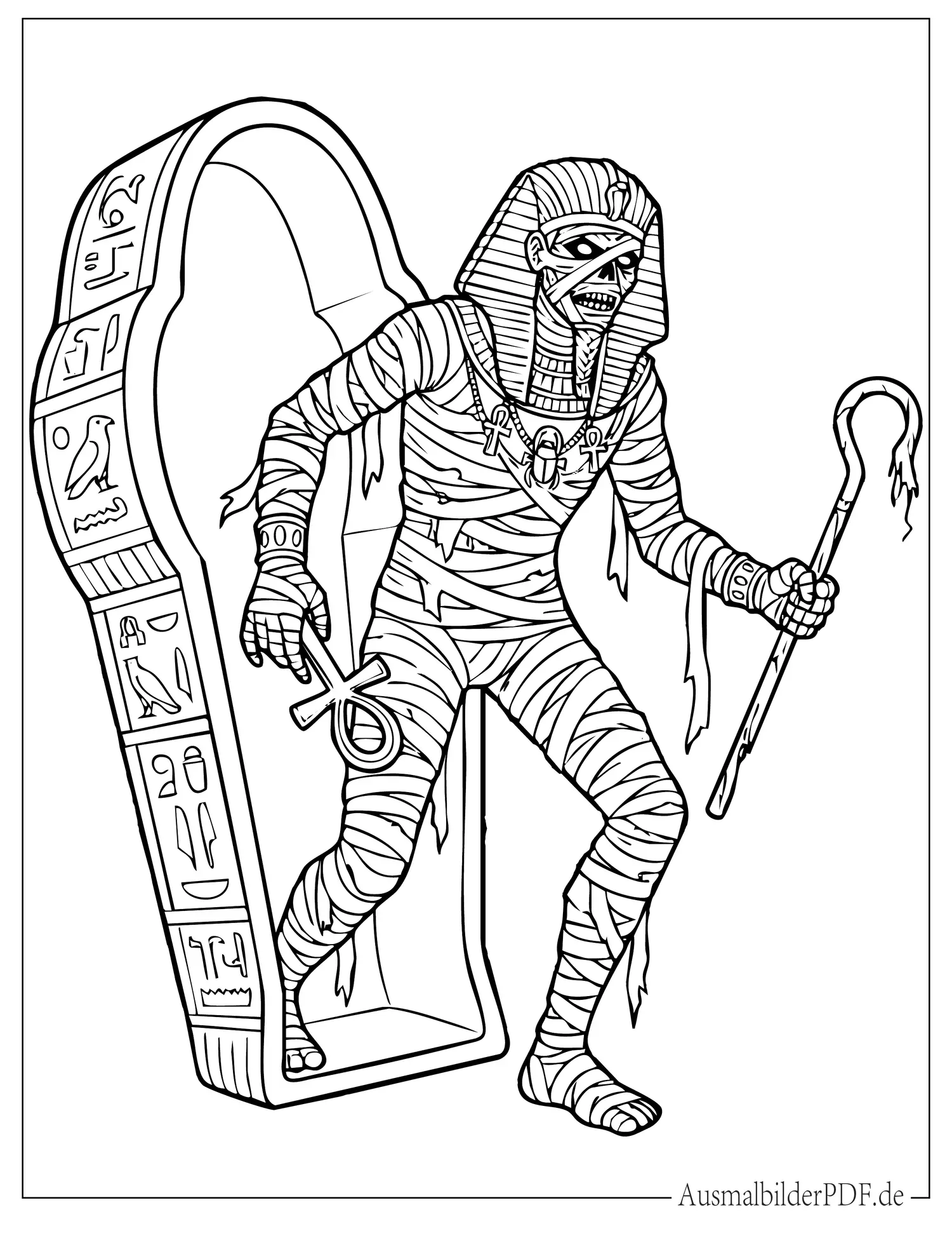 Ägyptische Mumie Monster erwacht aus dem Sarg Ausmalbild
