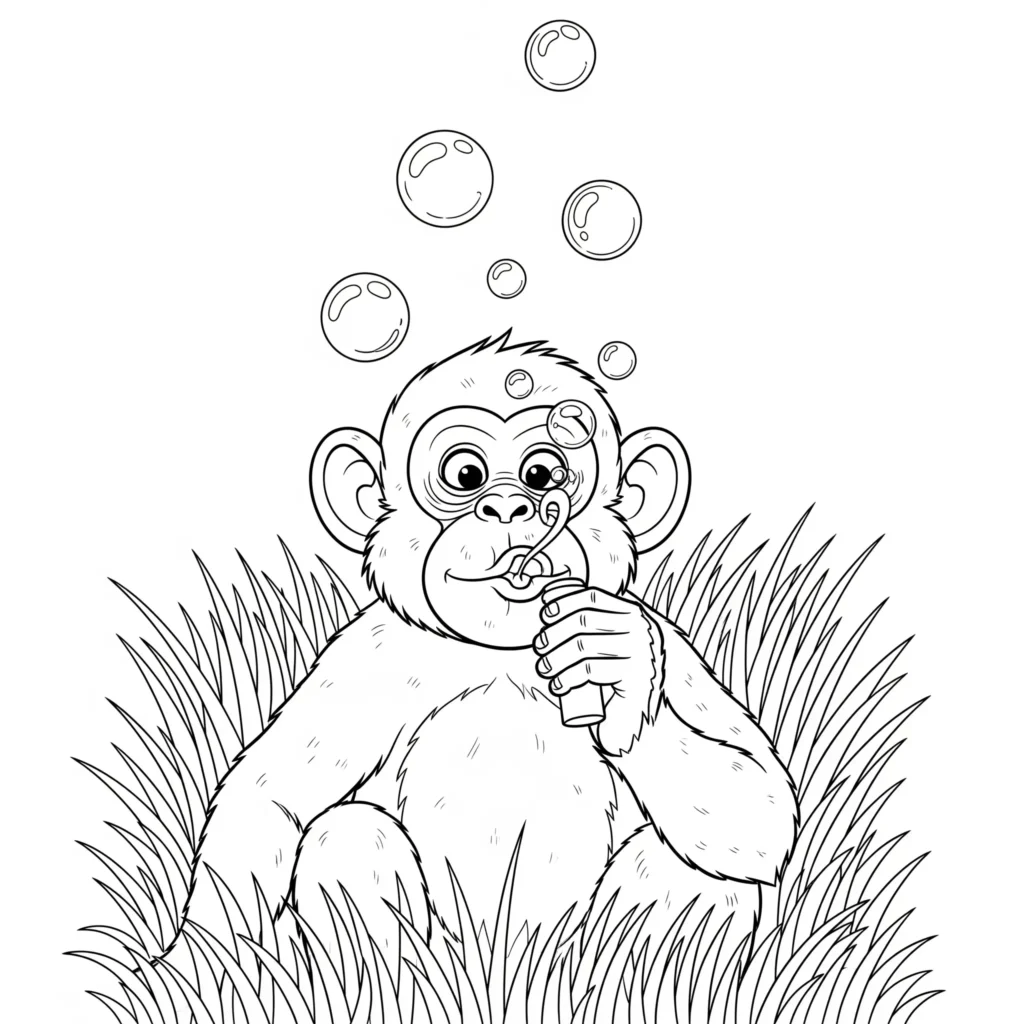 affen ausmalbild pdf mit affe der seifenblasen macht zum ausdrucken für kinder geeignet