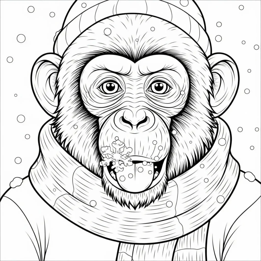 affen ausmalbilder pdf mit affe im winter der einen schal trägt zum ausdrucken für kinder geeignet