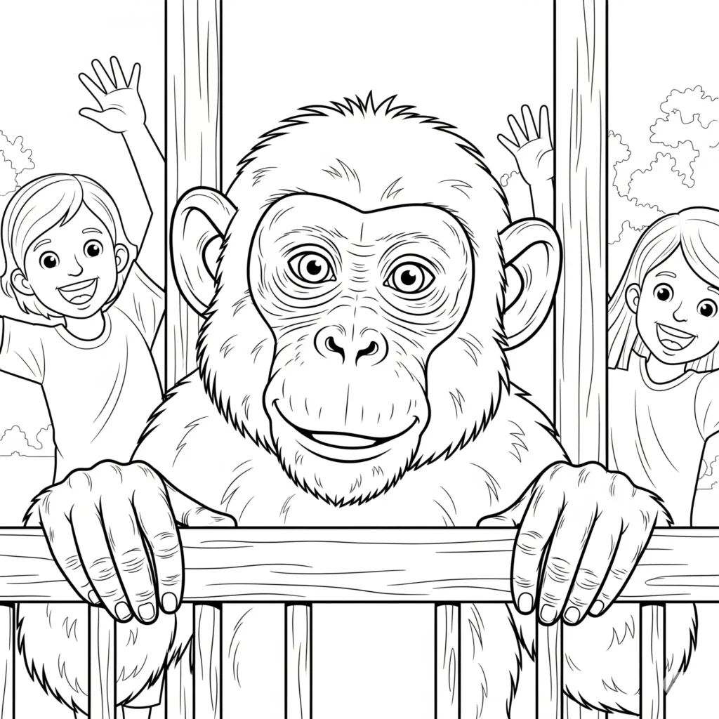 affen ausmalbilder pdf mit affe im gehege im zoo zum ausdrucken für kinder geeignet