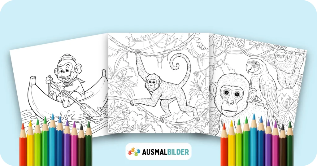 Affen Ausmalbilder kostenlose Malvorlagen zum Ausdrucken für Kinder und Erwachsene