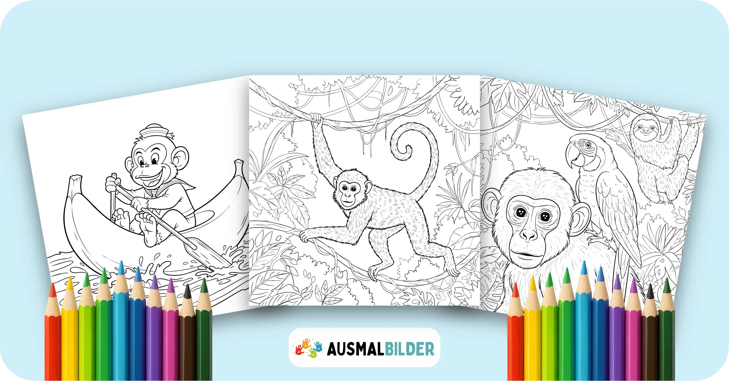 Affen Ausmalbilder kostenlose Malvorlagen zum Ausdrucken für Kinder und Erwachsene
