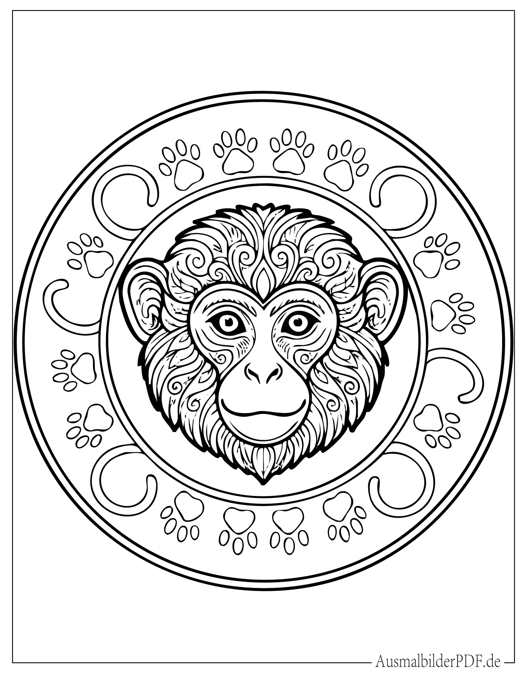 20 Affen Ausmalbilder (Kostenlos Malvorlagen zum Download) Niedlicher Affenkopf Mandala Ausdruckbare Malvorlage