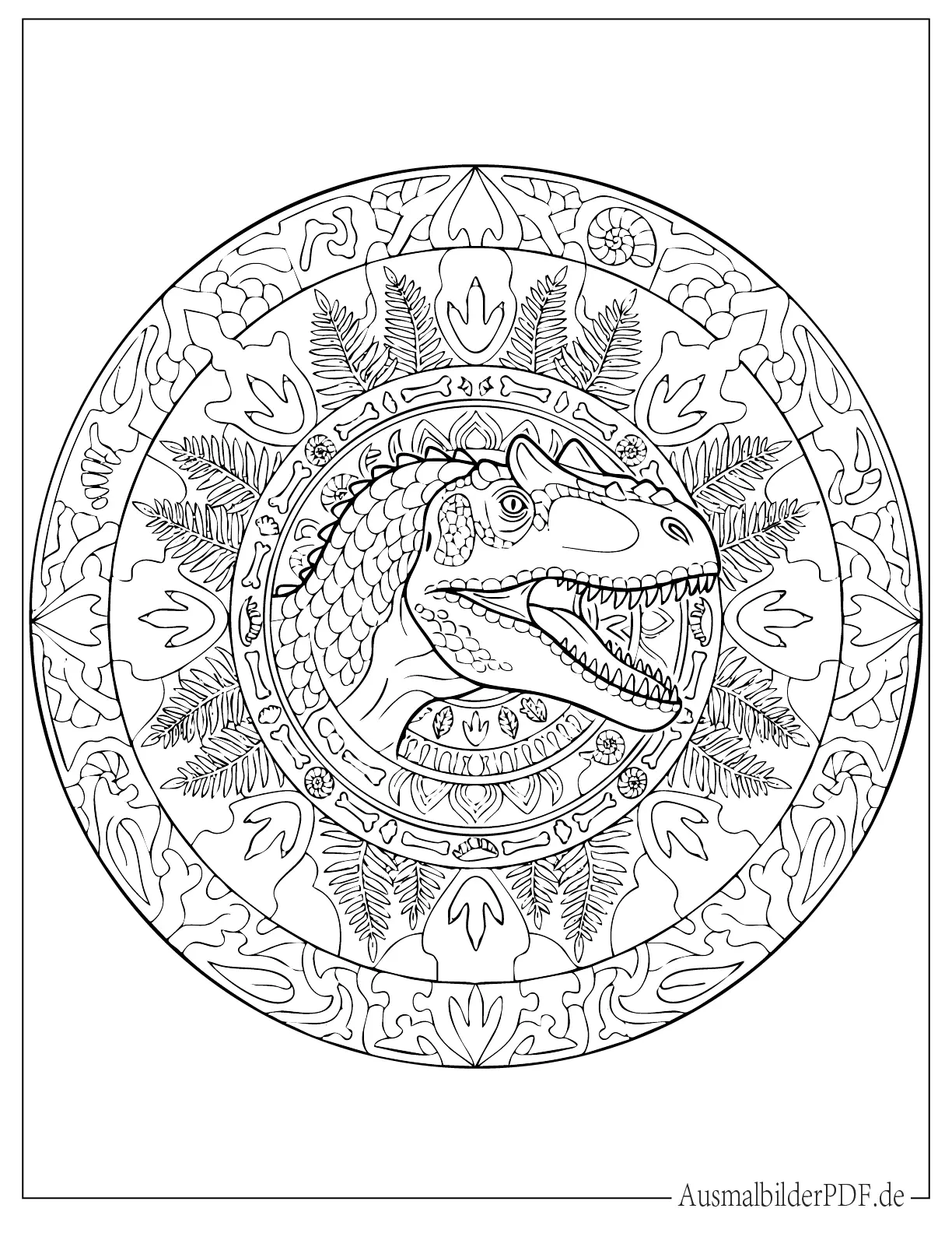 Allosaurus Kopf Mandala Ausmalbild