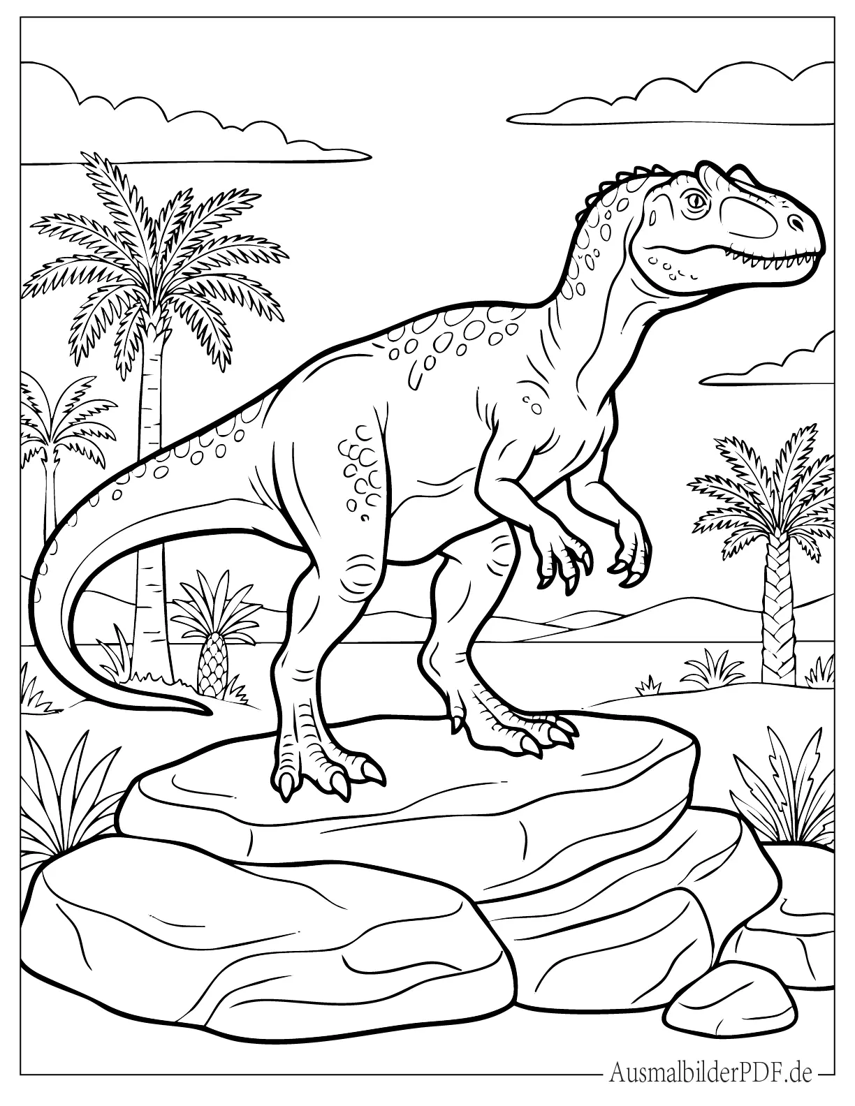 Allosaurus steht auf Felsen zum Ausmalen