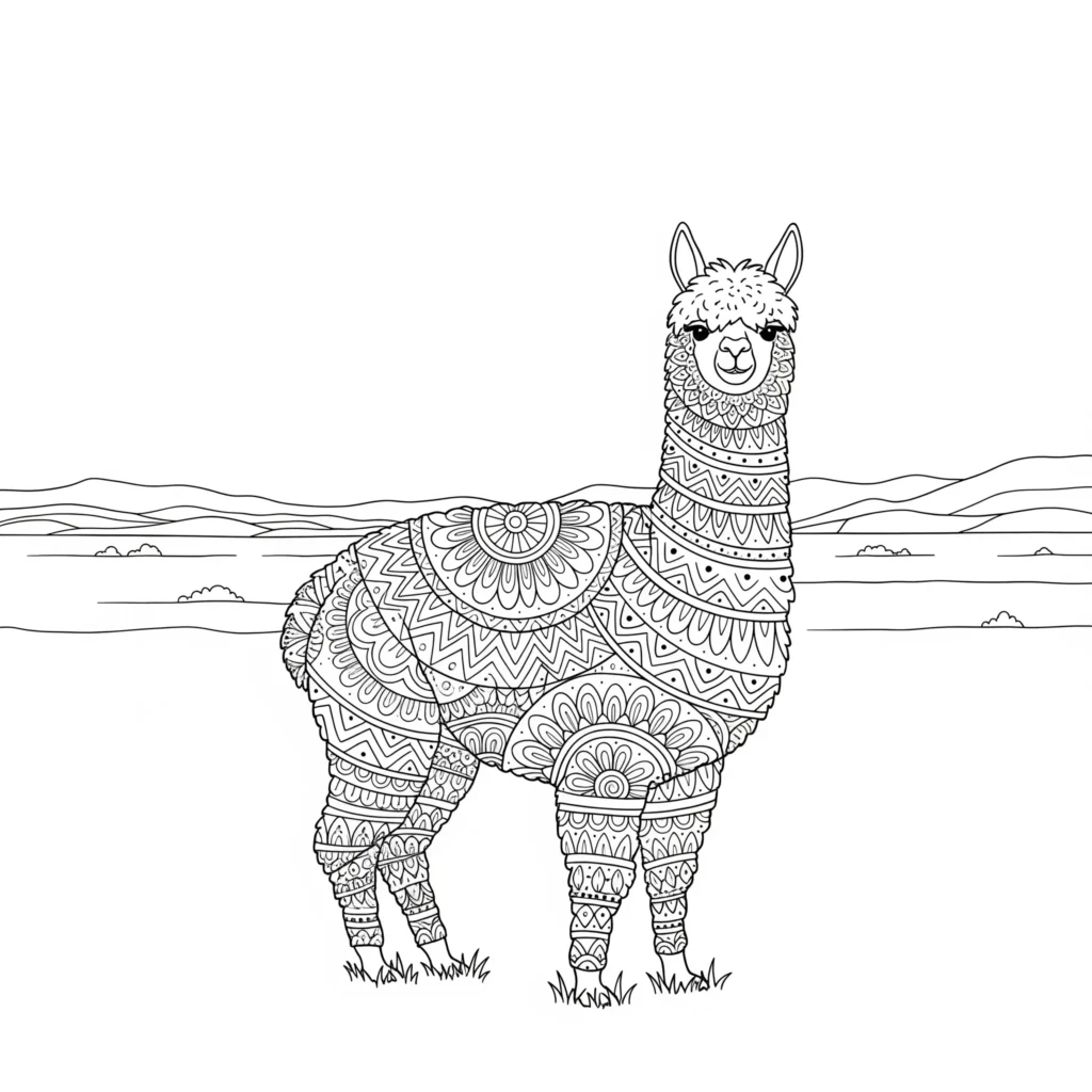 12 Alpaka Ausmalbilder (Kostenlos Malvorlage zum Ausdrucken) Alpaka Mandala Malvorlage mit feinen Mustern zum Ausdrucken für Kinder und Erwachsene