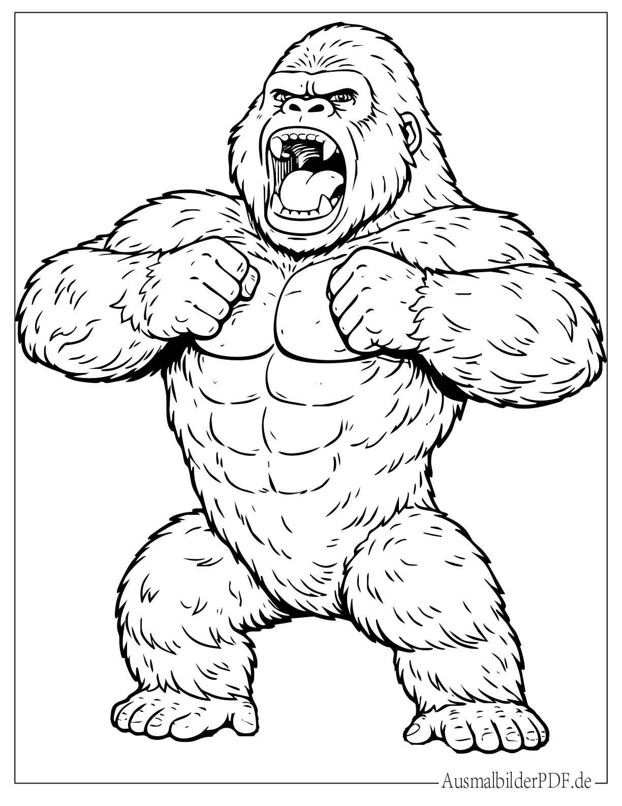 Wütender Alpha Gorilla trommelt auf Brust Ausmalbild