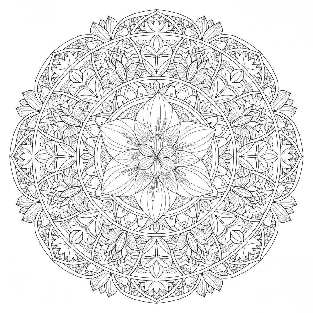 30+ Blumen Ausmalbilder (Gratis Malvorlage zum Ausdrucken) Ein kunstvolles Ausmalbild mit einer Amaryllisblume im Mandala-Stil, perfekt zum Ausdrucken und für entspannende Malstunden