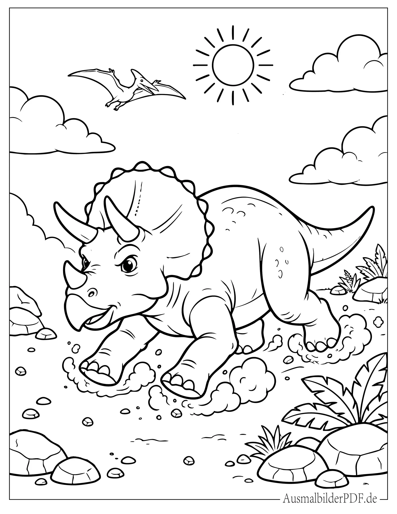 Wütender angreifender Triceratops Ausmalbild zum Ausdrucken