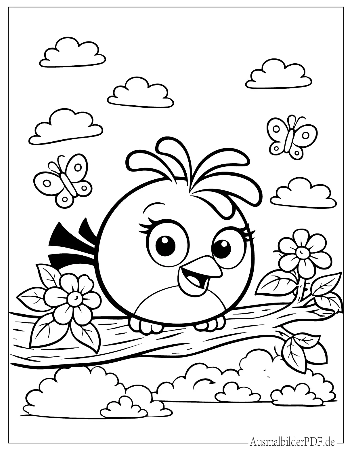 Schöne kleine Angry Birds Stella sitzt auf Ast zum Ausmalen
