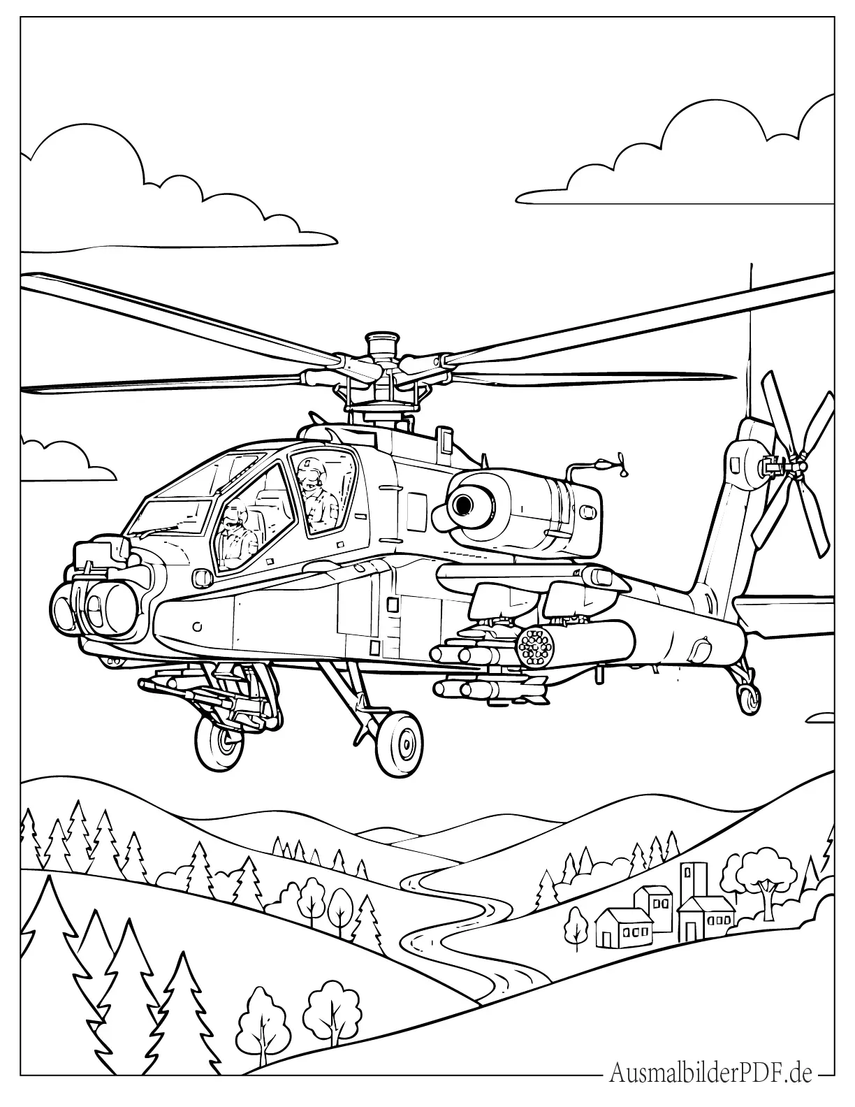 Apache Hubschrauber Ausmalbild zum Ausdrucken