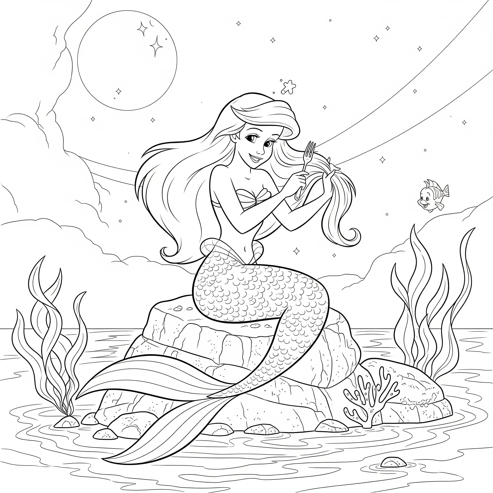 18 Arielle Ausmalbilder (Gratis Malvorlage zum Ausdrucken) Dieses Arielle auf Felsen am Meer Ausmalbild zeigt die Meerjungfrau, wie sie träumerisch auf das Wasser blickt. Ideal zum Ausdrucken für Kinder.