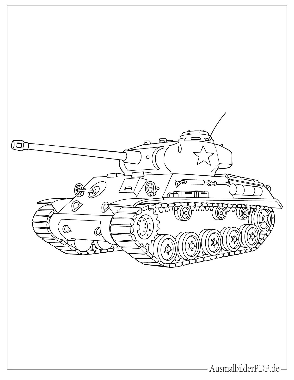 14 Panzer Ausmalbilder (Gratis Vorlagen zum Ausdrucken) Einfache Umrisszeichnung eines Armee Panzers für Kinder, klare Linien zum leichten Ausmalen