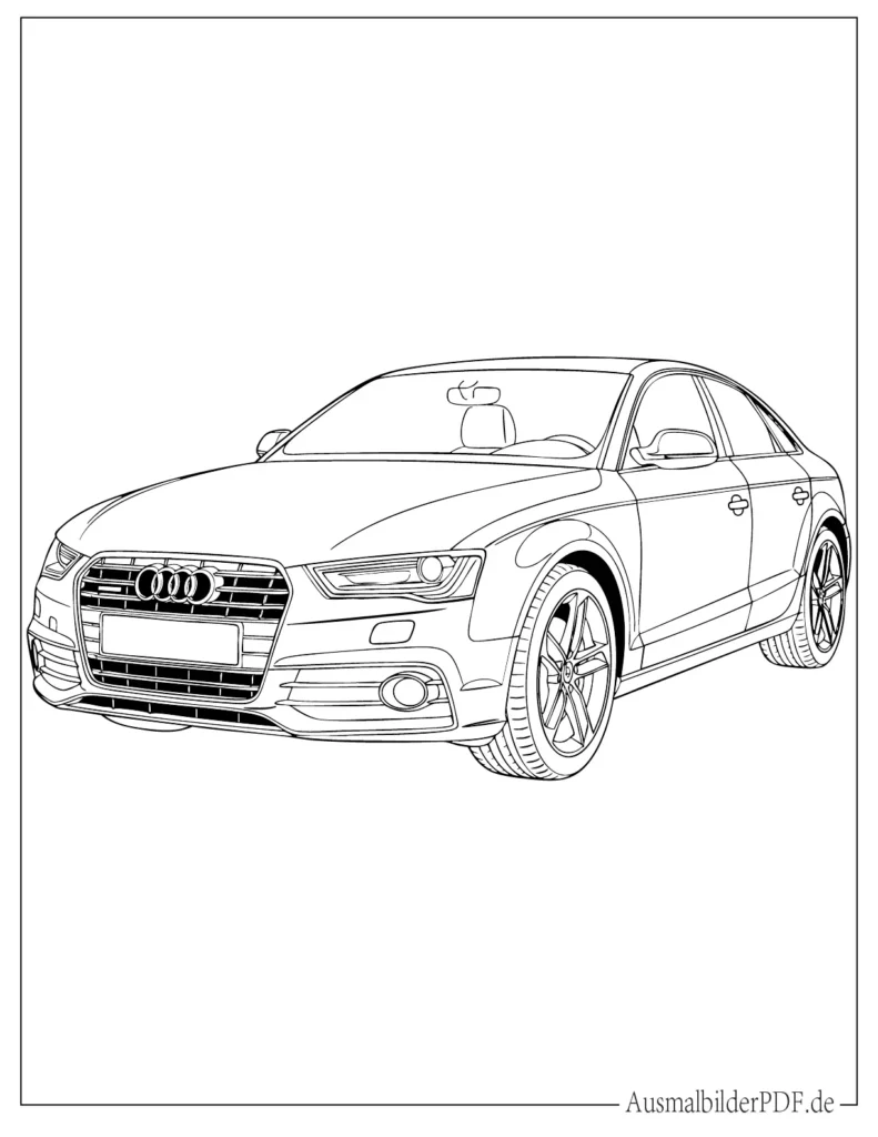 Audi Auto Ausmalbild für Kinder, einfache Malvorlage eines modernen Fahrzeugs, ideal zum Ausdrucken und kreativen Ausmalen