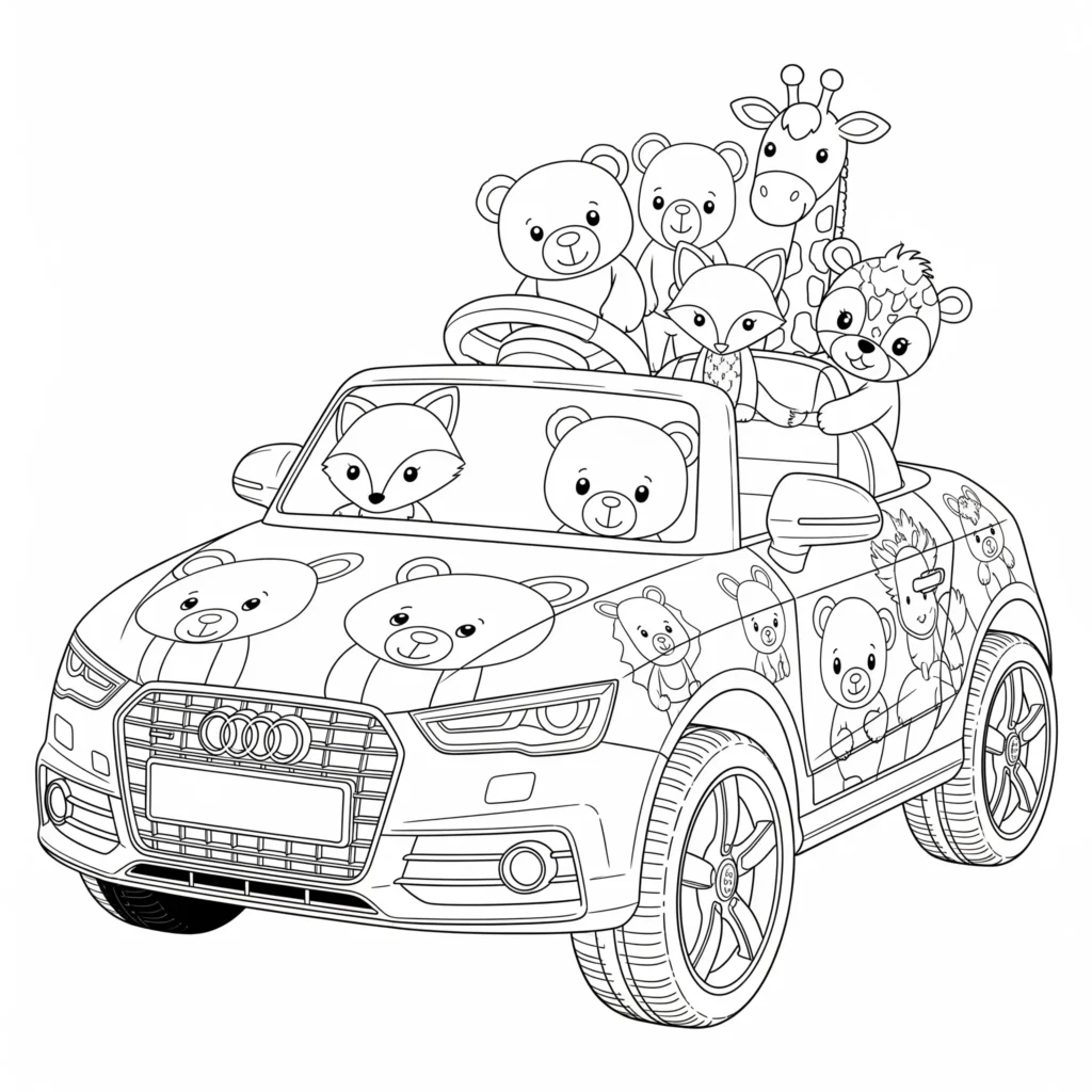 Sammlung von Audi Ausmalbildern für Kinder zum Ausdrucken und Ausmalen, ideal für kreativen Spaß.