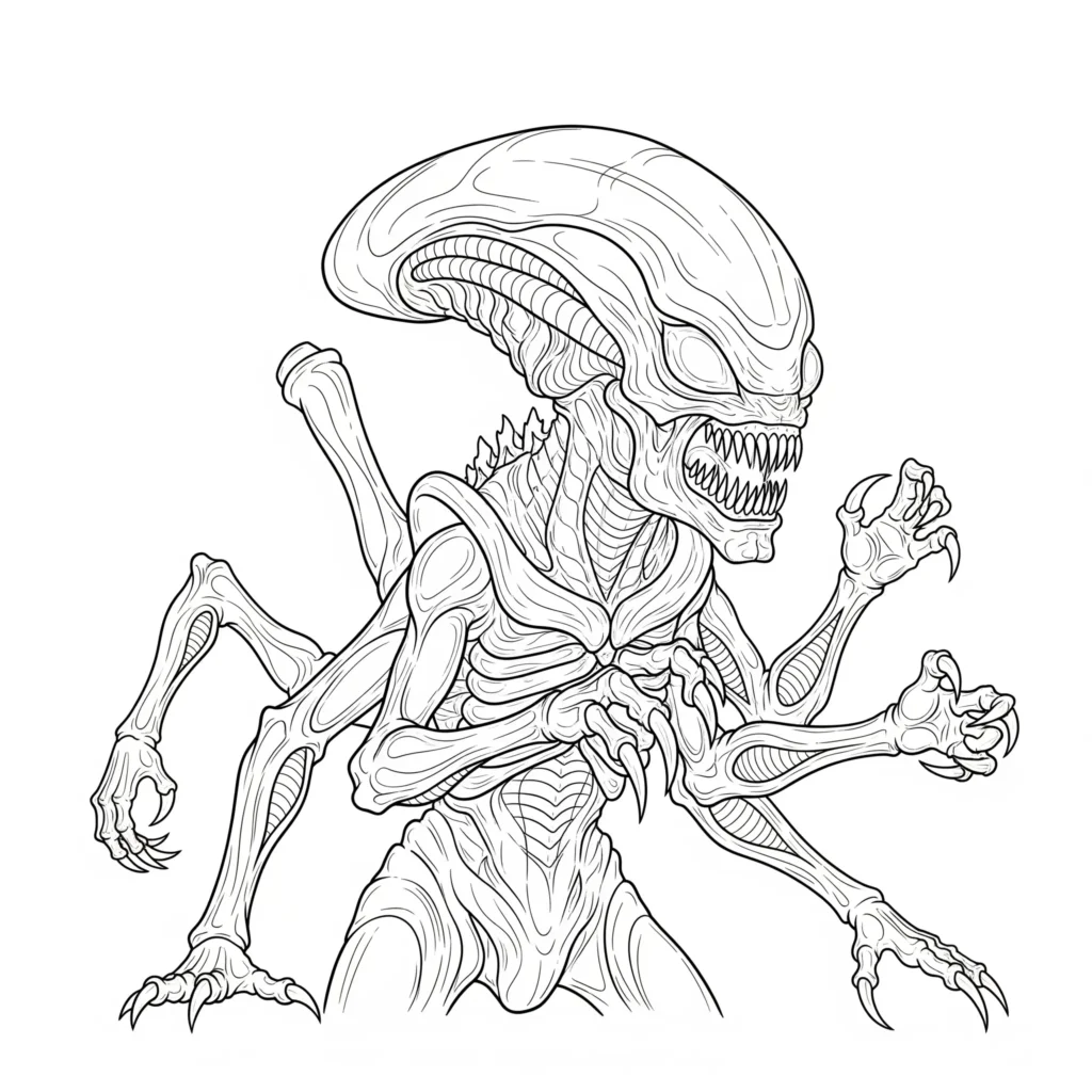Ausmalbild eines Alien Monsters für Kinder zum Ausdrucken und Ausmalen kostenlos