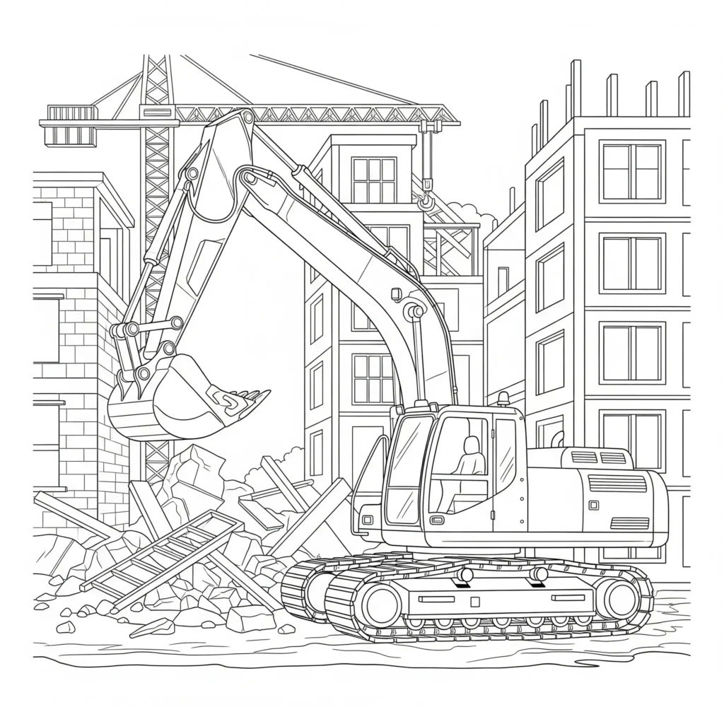 10+ Bagger Ausmalbilder (Kostenlos Malvorlage zum Ausdrucken) Bagger auf einer Baustelle als Ausmalbild, ideal zum Ausdrucken und Ausmalen